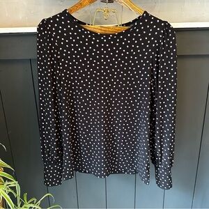 Tahari Polka Navy Pink Dot Long Sleeve‎ Blouse Top sz M